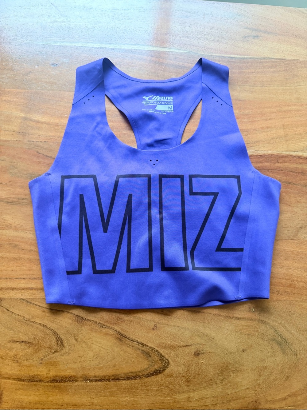 Mizuno Purple Racerback run Crop top with Bold MIZ Logo size M women’s sport bra